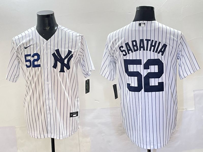 Men New York Yankees #52 Sabathia White Stripe Nike MLB 2025 Jersey 04->new york yankees->MLB Jersey